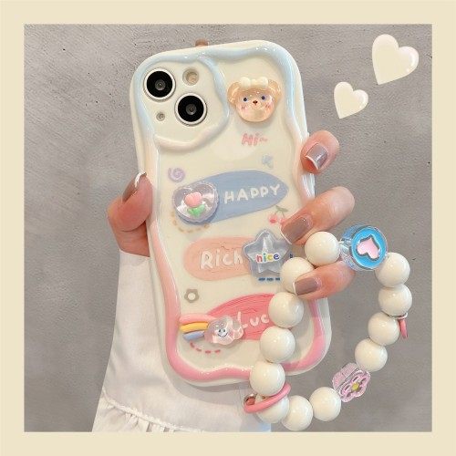 3D Cartoon Pattern Protective Phone Case For iPhone With Lovely Lanyard